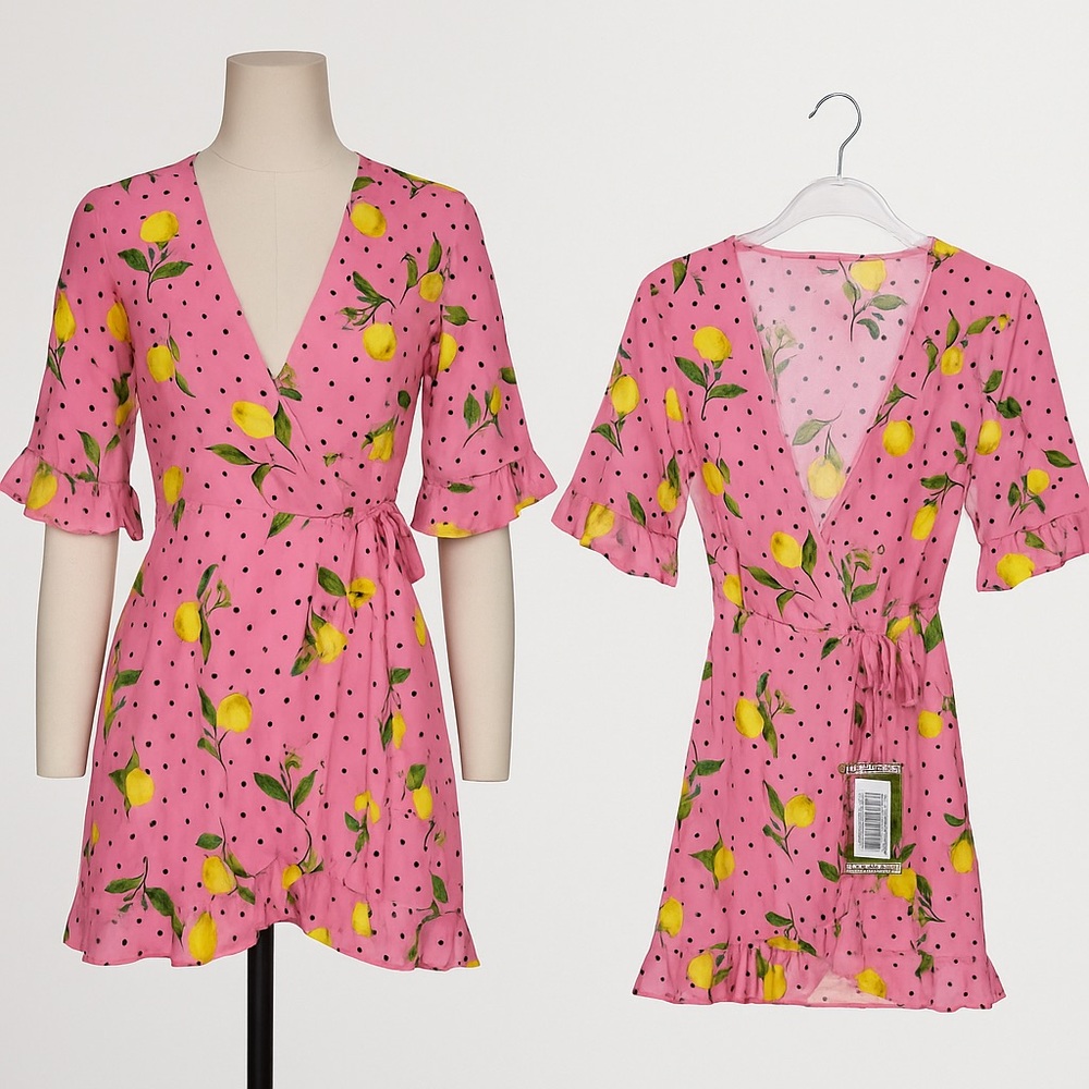 733 Plus Lemon Polka Dot Wrap Ruffle Playsuit